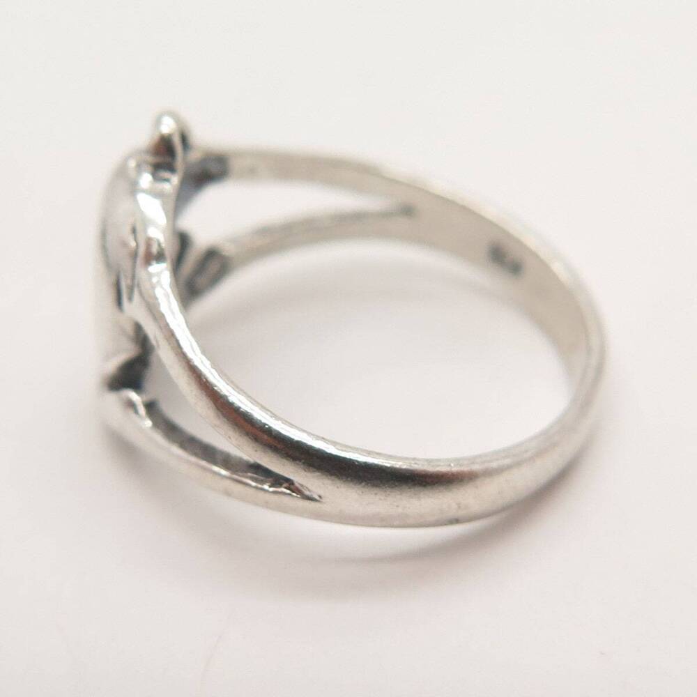 925 Sterling Silver Vintage Friendly Dolphin Ring Size 5 - Picture 4 of 8